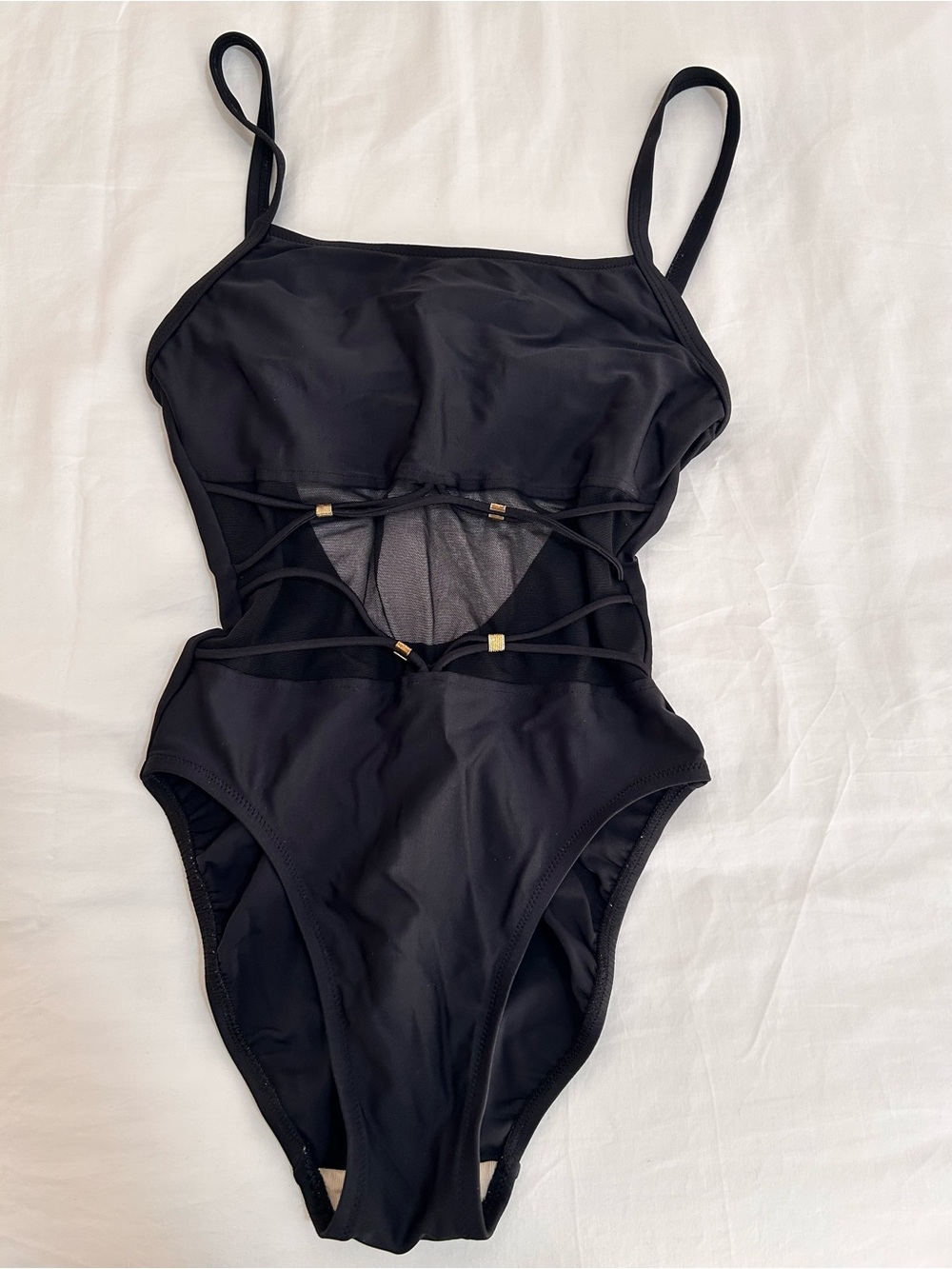 Christina Black Strappy Cutout One-Piece Swimsuit size 6L